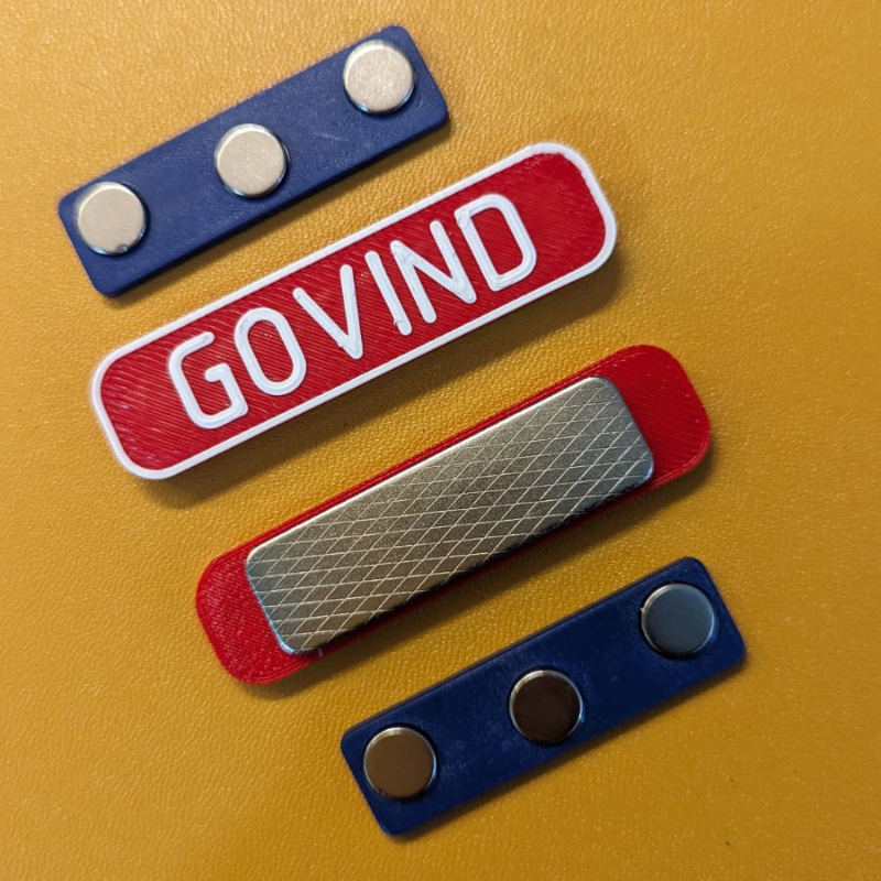 PACK OF 4-name tag pin or magnet customized & embossed in your colors ...