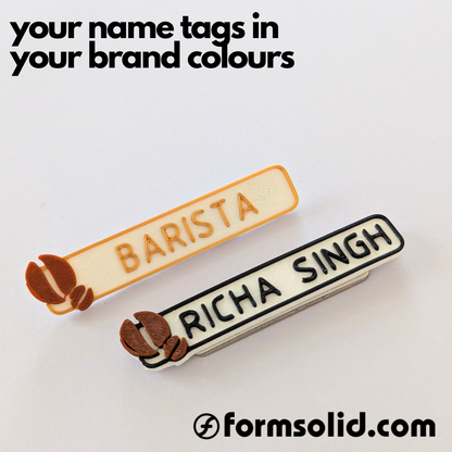 NAME TAG BADGE | Cafe | Coffee bean | 10 letters | Starts at pack of 4