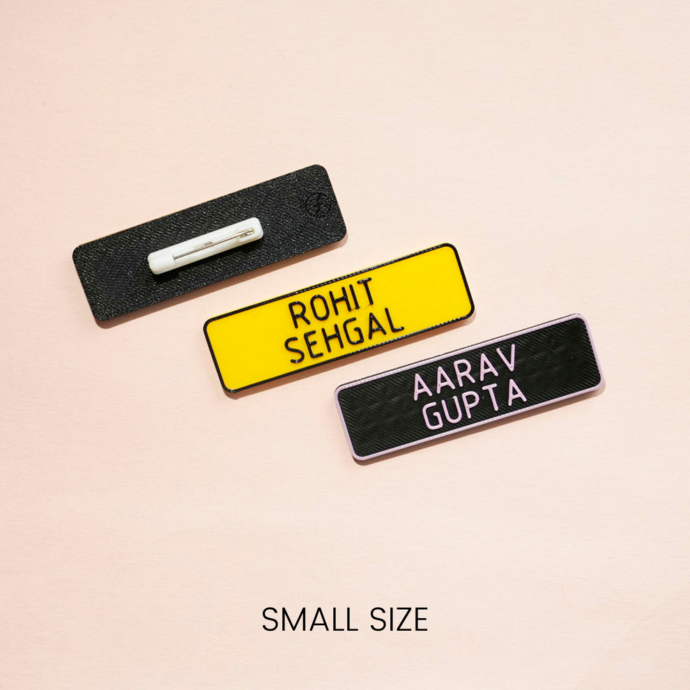 PACK OF 4-name tag pin or magnet customized & embossed in your colors ...